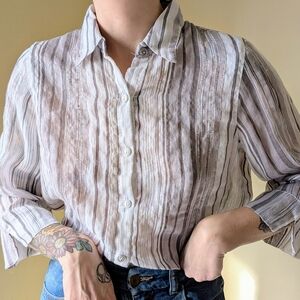 Alfred Dunner White, Silver, and Grey Striped Button Down